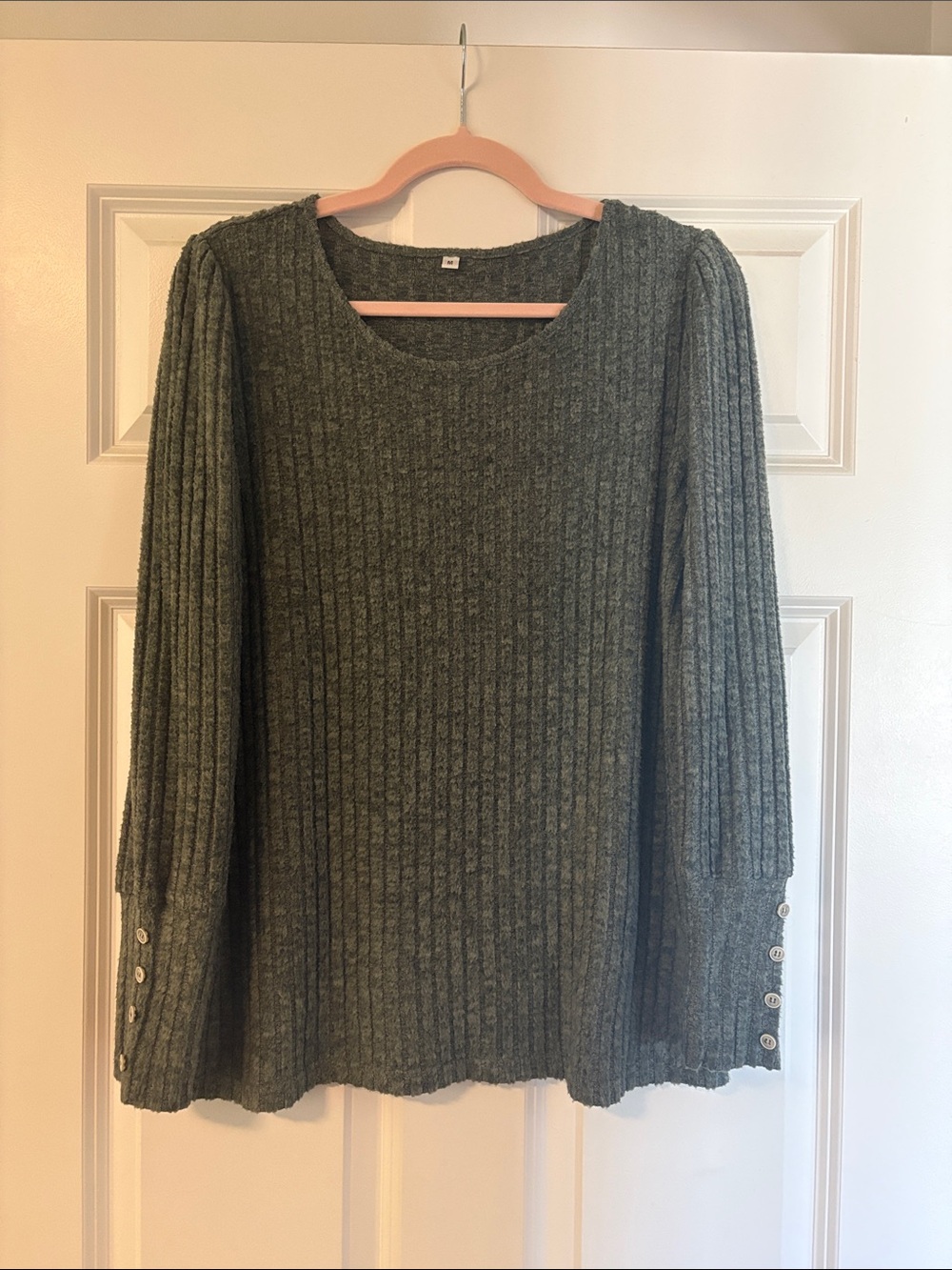 Amazon Olive Green Ribbed Scoop Neck Sweater
